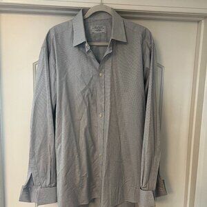 Charles Tyrwhitt Dress Shirt with cuff sleeves - White w/ Blue/Grey design - XL